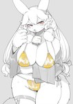 anthro arm_under_breasts armwear bell bell_collar big_breasts bikini blush blush_lines breasts buckteeth circle_eyebrows clothing collar detached_sleeves eyebrows female fingers gold_bikini hair kemono long_hair open_mouth red_eyes solo swimwear teeth thick_thighs two-piece_swimsuit nikumura_q giant_ojou-sama golden_week sumire_(giant_ojou-sama) lagomorph leporid mammal rabbit servant_(giant_ojou-sama) 2025 absurd_res digital_media_(artwork) hi_res official_art