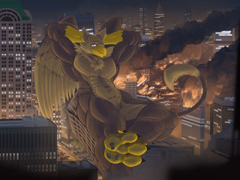 4_toes abs anthro beak biceps biped brown_body building building_destruction car city city_background city_crushing city_destruction cityscape claws destruction detailed_background feathered_wings feathers feet house looking_at_viewer lying macro macro_anthro macro_male male muscular muscular_anthro muscular_male night nude outside pawpads paws pecs rampage sky smile solo tail toe_claws toes vehicle vehicle_destruction wings apron555 mythology carpo avian gryphon mythological_avian mythological_creature 4:3 hi_res