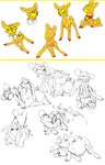 anus bodily_fluids duo female feral feral_on_feral fur genital_fluids teats urine watersports yellow_body yellow_fur 2n2n deer domestic_pig mammal suid suine sus_(pig) 2017 hi_res sketch_page