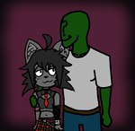 anthro bottomwear clothing duo female hand_on_shoulder looking_at_another looking_at_partner male necktie skirt smile drawfag 1500chan any_heist_(series) anon bat domestic_cat felid feline felis human humanoid hybrid mammal