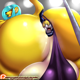 anal anal_vore anthro anus balls big_balls big_butt butt clothing duo genitals gynomorph huge_butt intersex lipstick makeup patreon_logo patreon_username pole puffy_anus purple_clothing purple_thong purple_underwear size_difference text thong underwear vore website_logo makarimorph patreon misskari felid mammal unknown_species 1:1 digital_media_(artwork) english_text url
