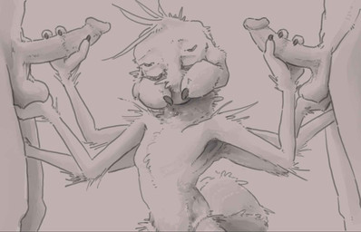 3_fingers 4_eyes 6_arms anthro arthropod_abdomen balls circumcised double_handjob erection eyes_closed fingers genitals group group_sex hair handjob holding_balls humanoid_genitalia humanoid_penis male male/male mandibles multi_arm multi_eye multi_limb nude penile penis sex simple_background threesome trio gromdrawing arachnid arthropod human mammal spider digital_media_(artwork) hi_res monochrome sketch
