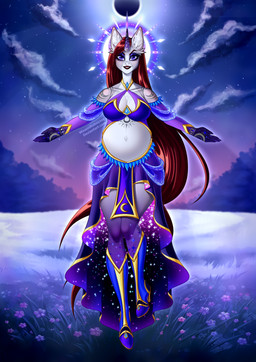 anthro boots breasts butt clothed clothing cloud coat_markings cutie_mark facial_markings female floating flower flower_field footwear forest forest_background freckled_breasts freckled_chest freckles front_view halo head_markings high_heeled_boots high_heels horn inner_ear_fluff light markings moon moonlight nature nature_background plant plantigrade pregnant pregnant_anthro pregnant_female shoes snip_(marking) solo strategically_covered tattoo teeth text toothy_grin tree tuft unicorn_horn veil minamikoboyasy hasbro my_little_pony mythology selune_darkeye deity equid equine horse mammal mythological_creature mythological_equine pony unicorn absurd_res english_text hi_res