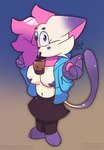 anthro beverage bottomwear breasts bubble_tea clothed clothing collar facial_piercing female hair hair_over_eye jacket leggings legwear nipple_piercing nipples nose_piercing one_eye_obstructed open_clothing open_jacket open_topwear piercing septum_piercing skirt solo topwear lewd_supernova nova_(lewdsupernova) felid feline mammal hi_res