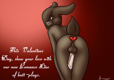 anal anal_penetration anthro backsack balls bent_over butt buttplug buttplug_in_ass buttplug_insertion eyebrows femboy genitals hair hair_over_eye heart_buttplug holidays humanoid_genitalia humanoid_penis looking_at_viewer looking_back male nude object_in_ass one_eye_obstructed penetration penis plug_(sex_toy) plug_insertion presenting presenting_hindquarters raised_tail rear_view sex_toy sex_toy_in_ass sex_toy_insertion short_tail simple_background solo tail text danaume valentine's_day lagomorph leporid mammal rabbit english_text