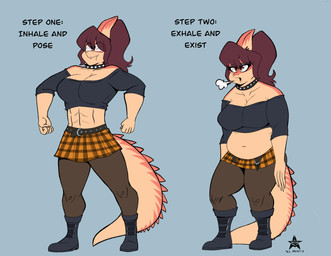 anthro belly big_belly big_breasts breasts female non-mammal_breasts overweight overweight_anthro overweight_female slightly_chubby solo text n.c._mentis cavemanon_studios goodbye_volcano_high ko_op_(game_developer) snoot_game mystie_ashton dinosaur hadrosaurid ornithischian ornithopod parasaurolophus prehistoric_species reptile scalie absurd_res comic digital_media_(artwork) english_text hi_res