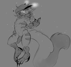 ambiguous_gender anthro balls claws ear_piercing ear_ring erection feet femboy fingers floating fluffy fluffy_tail foreskin fur genitals glowing glowing_eyes hair heart_symbol horn humanoid_genitalia humanoid_penis long_hair long_tail male nipples nude overbite pawpads penis piercing ring_piercing simple_background slim small_wings smile solo stripes tail teeth toe_claws toes wings nudimane jess_mcclover canid canine demon mammal maned_wolf digital_media_(artwork) monochrome