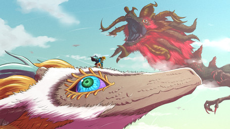 ambiguous_gender back_spikes blonde_hair carrying_another claws clothed clothed_humanoid clothing eyelashes feral flying group hair horn larger_feral male melee_weapon on_head open_mouth outside red_claws red_hair scales size_difference sky smaller_humanoid spikes spikes_(anatomy) sword teeth trio weapon introvertnacho mythology nintendo tears_of_the_kingdom the_legend_of_zelda demon_dragon_(totk) light_dragon_(totk) link dragon eastern_dragon humanoid hylian mythological_creature mythological_scalie scalie 16:9 2024 hi_res widescreen