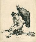 1923 20th_century ancient_art avian beak bird breasts clothing discarded_clothing duo female feral footwear gloves hair handwear hat headgear headwear human mammal navel nipples nude richard_muller shoes stork