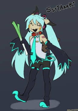 anthro biped black_tongue blue_hair breasts clothed clothed_anthro clothed_female clothing collar electronics female food fully_clothed fully_clothed_anthro fully_clothed_female grey_background hair headphones holding_food holding_leek holding_object holding_onion holding_vegetable leek legwear one_eye_closed onion open_mouth open_smile plant simple_background small_breasts smile solo spiral spiral_eyes tail text thigh_highs tongue topwear vegetable sealer4258 nintendo pokemon vocaloid yamaha_corporation hatsune_miku mimi_(sealer4258) generation_7_pokemon mimikyu pokemon_(species) 2025 absurd_res digital_drawing_(artwork) digital_media_(artwork) english_text hi_res