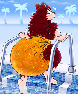 anthro big_diaper breasts diaper diaper_fetish female palm_tree plant side_boob solo surprised swimming_pool tree unclean_diaper water waterlogged_diaper mapimoo_(artist) autumn_able fan_character eulipotyphlan hedgehog mammal absurd_res digital_media_(artwork) hi_res