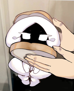 biped black_body bread disembodied_hand duo empty_eyes female food looking_at_viewer mouthless not_furry photo_background size_difference solo_focus tan_body tan_skin white_body white_eyes 17hornet77987 hollow_knight:_silksong hollow_knight_(franchise) team_cherry lace_(hollow_knight:_silksong) human humanoid mammal 2025 draw_over english_description hi_res meme mixed_media photography_(artwork)