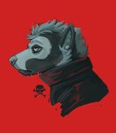 anthro black_body black_fur bone bone_markings bone_pattern ear_piercing fur gauged_ear male mask piercing profile red_background simple_background skull skull_head skull_mask solo xeyedmutt havoc_the_hyena hyena mammal spotted_hyena headshot_portrait hi_res portrait