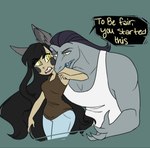 anthro black_hair clothing duo female grey_body hair male shirt size_difference tank_top topwear white_clothing white_shirt white_tank_top white_topwear inkyraptorwings disney star_vs._the_forces_of_evil toffee_(svtfoe) lizard reptile scalie septarian