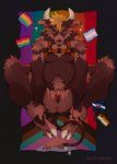 andromorph anthro anus arm_tuft bear_pride_colors bedding big_clitoris blanket blonde_hair brown_body brown_ears brown_fur brown_inner_ear brown_pubes clitoris clothed clothing ear_piercing ear_ring facial_piercing flag front_view fur furgonomics furry-specific_piercing genitals grey_horn hair hands_on_legs harness hooves horn intersex kink_pride_colors knee_tuft leg_tuft lgbt_pride mastectomy_scar muzzle_piercing navel nose_piercing nose_ring orange_harness overweight overweight_andromorph overweight_anthro overweight_intersex pansexual_pride_colors partially_clothed piercing pride_color_flag pride_colors progress_pride_colors pubes pup_pride_colors pussy rainbow_pride_colors ring_piercing scar shoulder_tuft six-stripe_rainbow_pride_colors solo spread_legs spreading subculture_pride_colors tongue tongue_out transgender_pride_colors tuft visibly_trans nudelinooo koda_(abearfromspace) bear bovid bovine cattle hybrid mammal 2023 digital_drawing_(artwork) digital_media_(artwork) full-length_portrait hi_res portrait trans_(lore) trans_man_(lore)