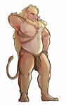 anthro bottomwear bulge clothed clothing front_view fur loincloth male mane muscular muscular_anthro muscular_male nipples orange_eyes simple_background solo standing topless white_background sidekick leo_(sidekick) felid lion mammal pantherine full-length_portrait hi_res portrait