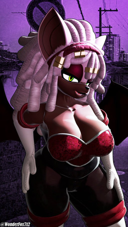 anthro armwear big_breasts black_body black_coded black_fur breasts cleavage clothed clothing dreadlocks elbow_gloves female fur gloves green_eyes handwear huge_breasts solo suit white_clothing white_gloves white_handwear wonderfox712 twilightv0ids_(modeler) sega sonic_the_hedgehog_(series) rouge_the_bat rouge_the_bat_(kailewds) bat mammal 3d_(artwork) 9:16 blender_(artwork) digital_media_(artwork) hi_res