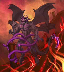 4_arms 4_wings 6_eyes anthro blade blade_tail cock_vore extreme_size_difference flying genitals hell horn macro male multi_arm multi_eye multi_genitalia multi_limb multi_penis multi_wing penile penis prehensile_penis sentient_penis size_difference snake_penis solo spiked_penis spikes spikes_(anatomy) tail tail_blade unusual_anatomy unusual_genitalia unusual_penis vore weapon_tail wings helaviskrew corinoch demon reptile scalie snake absurd_res hi_res