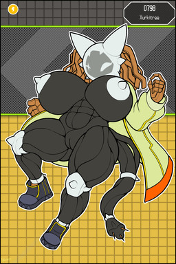 1_eye abs anthro areola big_breasts black_body black_border border breasts butt clothing coat female footwear genitals hair head_spikes huge_breasts jacket knee_pads mouthless muscular muscular_anthro muscular_female nipples pokemorph pose pseudo_hair shoes shortstack shortstack_female solo spikes spikes_(anatomy) tail thick_thighs topwear vulva white_body wide_hips wire freepancakes nintendo pokemon athenia_adominian generation_7_pokemon humanoid pokemon_(species) ultra_beast xurkitree 2025 2:3 absurd_res digital_media_(artwork) hi_res pinup
