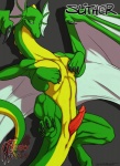 abstract_background animal_genitalia anus black_claws claws countershading erection fangs feet feral frill_(anatomy) genital_slit genitals green_eyes hindpaw logo lying male membrane_(anatomy) membranous_frill membranous_wings on_back paws penis pose red_penis seductive simple_background solo spines spread_legs spreading tail teeth thick_tail white_membrane wings conditional_dnp sefeiren european_mythology frisky_ferals mythology slither_(slither) dragon mythological_creature mythological_scalie scalie western_dragon absurd_res hi_res pinup