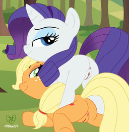 anus blue_eyeshadow butt cartoon_freckles duo eyelashes eyeshadow female freckled_face freckles genitals horn long_eyelashes looking_at_viewer makeup nude outside plant raised_tail smile standing tail tree vulva mbhen114_(artist) friendship_is_magic hasbro my_little_pony applejack_(mlp) rarity_(mlp) equid equine horse mammal 2026 absurd_res hi_res signature
