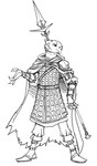 absurd_res anthro armor avian beak biped clothed clothing fingers guoh hi_res jam_(artist) male monochrome solo third-party_edit weapon