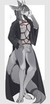 anthro bdsm bondage bound clothing coat eyewear femboy genitals glasses hair horn long_hair long_tail male penis restraints rope rope_bondage rope_harness shy small_penis solo tail topwear tja the_crown_of_leaves ferka sahash absurd_res hi_res