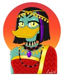 accurate ancient ancient_civilization anthro breasts clothing costume crown female half-closed_eyes halloween_costume headgear holidays jewelry narrowed_eyes necklace royalty smile solo sumerian v_bangs kinkypeach disney ducktales ducktales_(2017) halloween magica_de_spell anatid anseriform avian bird duck hi_res