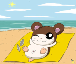 anus beach bedding blanket brown_body brown_fur female feral fur genitals hands_behind_head logo one_eye_closed smile solo sunflower_seed vulva white_body white_fur wink x_anus young young_female young_feral pichu90 hamtaro_(series) penelope_(hamtaro) cricetid hamster mammal rodent artist_logo hi_res