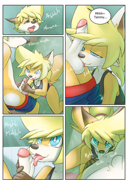 anthro anthro_on_anthro ball_lick balls blonde_hair blue_eyes duo erection fellatio female genitals glans hair humanoid_genitalia humanoid_penis intraspecies licking male male/female oral penile penis penis_lick sex tail tongue young young_anthro young_female young_male young_on_young galo tammy_(tycloud) tycloud canid canine fox mammal absurd_res comic hi_res cousins_(lore) incest_(lore)