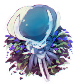 ambiguous_gender anthro blue_eyes flower grass grey_body looking_at_viewer lying on_back plant solo 1south3927 nintendo pokemon calyrex generation_8_pokemon legendary_pokemon pokemon_(species) 2021