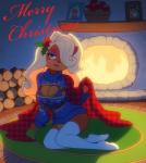 absolute_territory accessory anthro apple bedding big_breasts blanket breasts carpet cleavage cleavage_cutout clothed clothing cutout female fire fireplace food footwear fruit hair hair_accessory hair_over_eye holidays holly_(plant) keyhole_turtleneck legwear log merry_christmas one_eye_obstructed plaid plant socks solo sweater thigh_highs thigh_socks topwear turtleneck wood kempferzero activision christmas crash_bandicoot_(series) tawna_bandicoot bandicoot mammal marsupial 2017