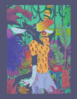 anthro beak breasts claws clothing electronics female green_eyes phone plant rotary_phone scales shirt solo tail topwear deltav mira_(wetchop) hybrid
