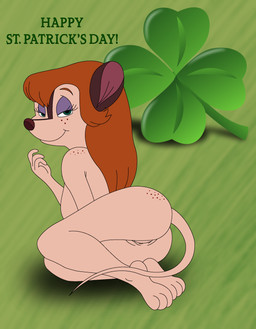 anthro breasts butt eyelashes eyeshadow feet female freckled_butt freckled_face freckled_shoulders freckles genitals hair holiday_message holidays long_eyelashes makeup nipples nude presenting presenting_hindquarters purple_eyeshadow smile soles solo tail text toes vulva dallastmouseboy an_american_tail don_bluth st._patrick's_day bridget_(an_american_tail) mammal mouse murid murine rodent absurd_res english_text hi_res