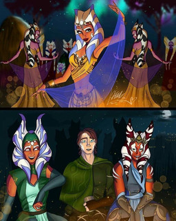 clothed clothing female group male male/female midriff navel night not_furry orange_body orange_skin outside pelvic_bone purple_body purple_skin reese_tano star_wars star_wars:_the_clone_wars ahsoka_tano anakin_skywalker alien human humanoid mammal togruta 4:5 comic