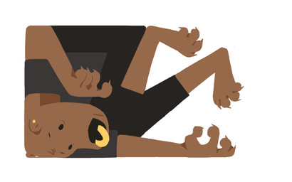 against_surface ambiguous_gender anthro black_bottomwear black_clothing black_nose border bottomwear brown_body brown_fur claws clothing cramped ear_piercing ear_ring facial_piercing fur grey_clothing grey_topwear lying nose_piercing nose_ring on_side piercing ring_piercing simple_background solo topwear white_background white_border oystr otter_(oystr) mammal mustelid otter hi_res