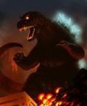 black_body black_scales blast broken_building city_destruction destruction fangs feral open_mouth orange_eyes scales teeth 4n godzilla_(series) toho godzilla kaiju reptile scalie