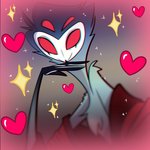 anthro clothing feathers grey_body grey_feathers hand_under_chin heart_symbol male red_eyes robe selfie smile solo vivzmind helluva_boss instagram stolas_(helluva_boss) avian bird demon owl 1:1 2020 official_art