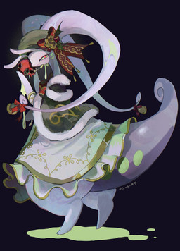 2_fingers ambiguous_anthro ambiguous_gender antennae_(anatomy) anthro bell bell_accessory biped black_background bodily_fluids bone bow_(feature) bow_ribbon christmas_clothing christmas_dress clothed clothed_ambiguous clothed_anthro clothing curled_tail dress eyelashes featureless_feet feet fingers glistening glistening_eyes green_clothing green_dress green_eyes green_hat green_headwear hat head_turned headgear headwear heart_pupils heart_symbol holding_object holding_skull holidays holowear_(pokemon) looking_at_viewer multicolored_body narrowed_eyes noseless open_mouth pupils purple_body red_ribbon ribbons saliva saliva_string sharp_teeth simple_background skull slime solo standing stare tail teeth text thick_tail thick_thighs tongue tongue_out two_tone_body unusual_pupils white_sclera kamikiririp christmas nintendo pokemon pokemon_unite holiday_style_goodra generation_6_pokemon goodra pokemon_(species) 2024 artist_name digital_media_(artwork) full-length_portrait hi_res portrait shaded