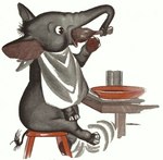 ambiguous_gender container cup eating feral food furniture glass glass_container glass_cup grey_body hooves meat open_mouth plate red_eyes simple_background sitting_on_stool solo table tail tail_tuft trunk tuft turkey_leg turkey_meat white_background jean_mcconnell little_elephant little_elephant_(character) elephant elephantid mammal proboscidean 1938 20th_century ancient_art hi_res official_art traditional_media_(artwork) male_(lore)