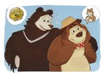 2024 absurd_res age_difference anthro bear bear_(masha_and_the_bear) bodily_fluids brown_body crying duo food hi_res honey_(food) hug kogito male mammal masha_and_the_bear mature_male overweight overweight_male rival_bear_(masha_and_the_bear) sad tears younger_male