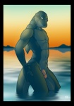 abs anthro biceps biped black_border border detailed_background flaccid foreskin genitals glans humanoid_genitalia humanoid_penis landscape looking_at_viewer male muscular muscular_anthro muscular_male nude pecs penis pose retracted_foreskin seductive solo standing sunset tail water wet keglunek lewy fish great_white_shark mackerel_shark marine shark white_shark 2007