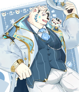 anthro biped black_nose bulge clothed clothed_anthro clothed_male clothing eyebrows fur hat headgear headwear holding_clothing holding_hat holding_headgear holding_headwear holding_object humanoid_hands male solo thick_eyebrows white_body white_fur g-1ahar lizhiyu1431925 lifewonders tokyo_afterschool_summoners jack_frost_(tas) bear mammal polar_bear ursine 2026 hi_res