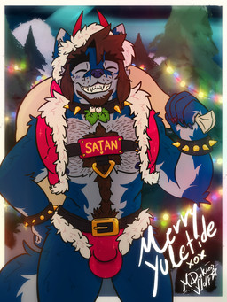 anthro belt belt_buckle bracelet buckle bulge christmas_clothing christmas_headwear clothing collar costume detailed_bulge fangs gear hat headgear headwear holidays jewelry male santa_costume santa_hat smile solo spiked_bracelet spiked_collar spikes standing straps teeth tight_clothing yule mrdarknesswolf christmas mythology satan canid canine canis demon hybrid mammal mythological_canine mythological_creature werecanid werecanine werecreature werewolf wolf 3:4 absurd_res hi_res