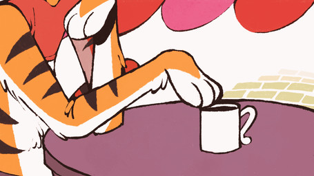 animated_gif anthro arty_crop biped black_outline clothed clothed_anthro clothed_male clothing container countershade_arms countershade_torso countershading crop_top cup drinking drinking_coffee fur furniture male male_anthro orange_body orange_fur outline paws semi-anthro shirt sitting slim_anthro slim_male solo table topwear torso_shot white_body white_fur ignorethisthanks iggy_(ignorethisthanks) felid mammal pantherine tiger 16:9 2024 2d_animation animated digital_media_(artwork) frame_by_frame hi_res short_playtime widescreen
