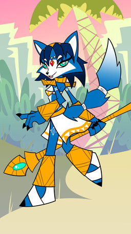 anthro female solo style_crossover style_emulation style_swap partlysmith nintendo panty_and_stocking_with_garterbelt star_fox krystal_(star_fox) canid canine fox mammal 4k 9:16 absurd_res hi_res