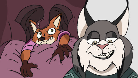 anthro clothing duo extreme_size_difference fur green_clothing green_eyes green_sweater green_topwear grey_body grey_fur holding_tongue imminent_vore in_throat male orange_body orange_fur pink_clothing pink_shirt pink_topwear pointy_ears shirt size_difference sweater topwear uvula_on_head vore yellow_eyes feedfancier disney zootopia nick_wilde pawbert_lynxley canada_lynx canid canine felid feline fox lynx mammal red_fox true_fox 16:9 widescreen