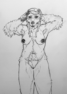 5_fingers anthro areola armpit_hair body_hair clothing dark_areola female fingers hat hat_only headgear headgear_only headwear headwear_only mature_female mostly_nude nipples pawpads pubes solo standing thick_thighs tuft wrinkles elderflowerhex mariah_(elderflowerhex) bear black_bear mammal ursine absurd_res hi_res monochrome mother_(lore) parent_(lore)