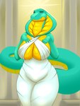 anthro big_breasts breasts cleavage clothed clothing female robe serpentine smile solo thick_thighs wide_hips blackbetty reptile scalie snake 3:4