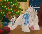 anus balls bell bell_collar blush bodily_fluids butt christmas_tree collar feral fur genital_fluids genitals gift holidays looking_at_viewer looking_back male penis plant precum presenting presenting_anus presenting_hindquarters reindeer_antlers smile solo tree white_body white_fur oliviwott christmas nintendo pokemon beartic generation_5_pokemon mammal pokemon_(species) absurd_res digital_media_(artwork) hi_res